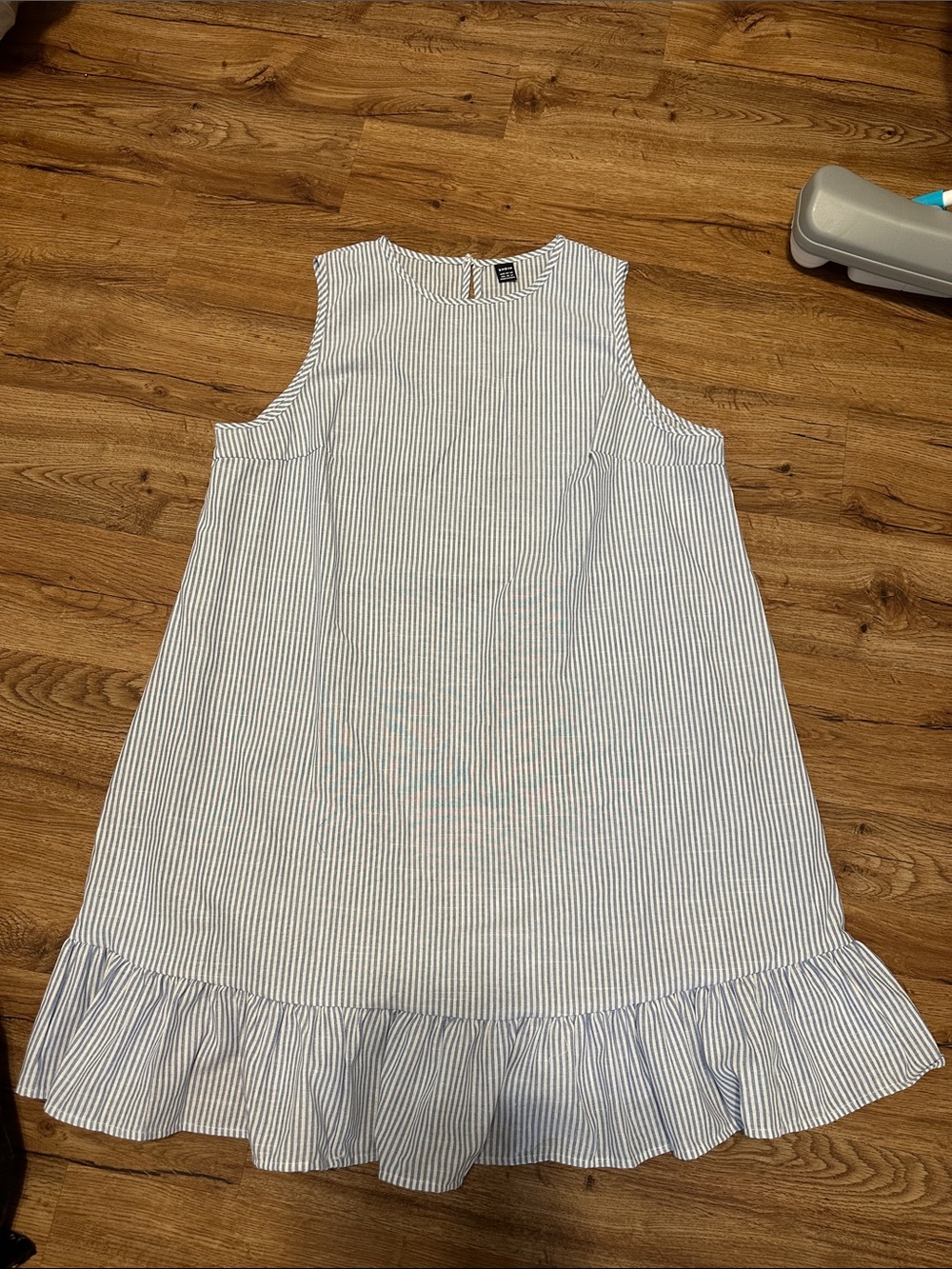 SHEIN Blue and White Striped Ruffle-Hem Midi Dress